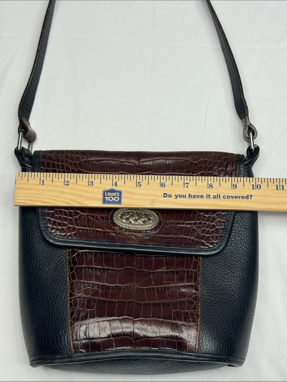 Brighton Brown Black Croc-Embossed Crossbody Bag purse leather crocodile pattern